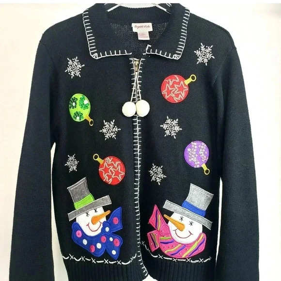 Crystal Kobe Christmas Snowman snow flakes zipper sweater size Medium - Picture 2 of 4